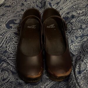 Dansko Dark Brown Leather Clogs with Slingback Strap
